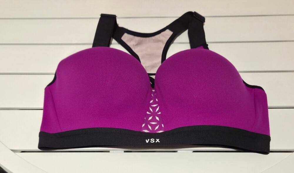 Victoria's Secret VSX Sport Bra Crossback Perforated Floral Magenta Purple 34D
